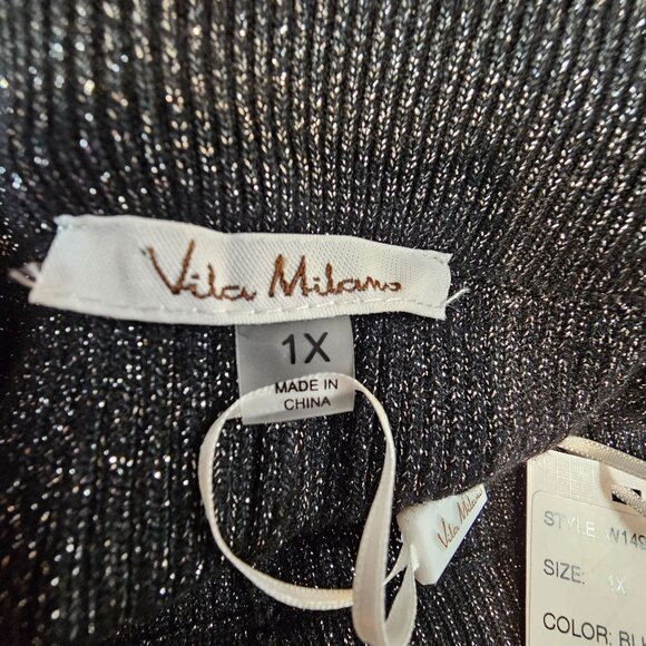 Vila Milano Womens Plus Size 1X Black Silver Metallic Wide Leg Sweater Pants NWT - Picture 10 of 11